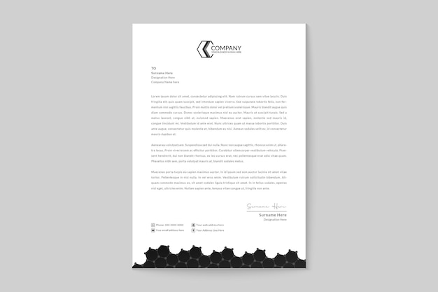 Plantilla de membrete negro empresarial simple