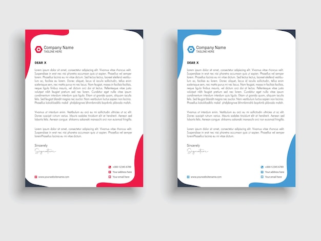 Plantilla de membrete profesional de color azul y rojo con vector