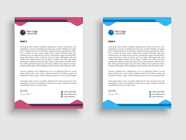 Plantilla de membrete profesional de color rosa oscuro y azul claro con vector gratis