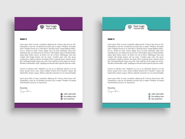 Plantilla de membrete profesional púrpura y cayan con vector gratis