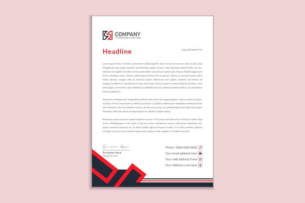 Plantilla de membrete rojo y negro de estilo empresarial limpio