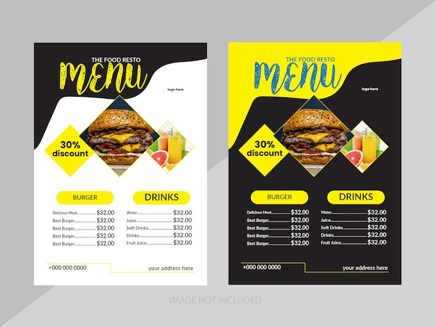 plantilla de menú de alimentos para restaurantes
