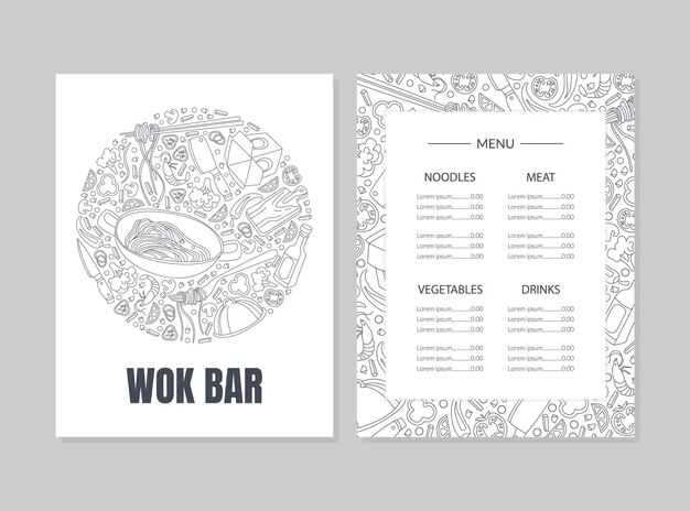 La plantilla de menú de bar El elemento de diseño de la cocina asiática se puede utilizar para el trabajo de bar, café, restaurante o festival de comida Ilustración vectorial dibujada a mano