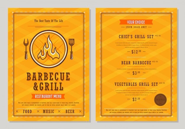 Vector plantilla de menú de barbacoa y parrilla