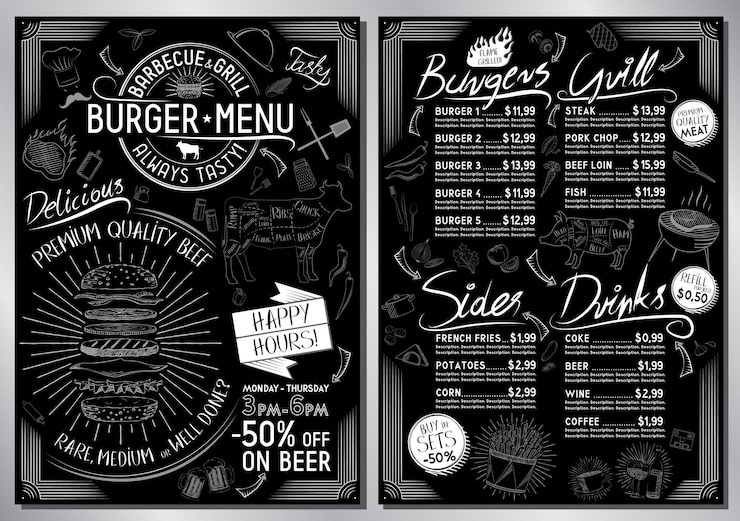 Vector plantilla de menú de barra de hamburguesas