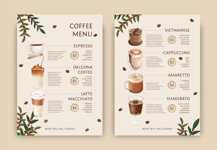 Vector plantilla de menú de bebidas de café