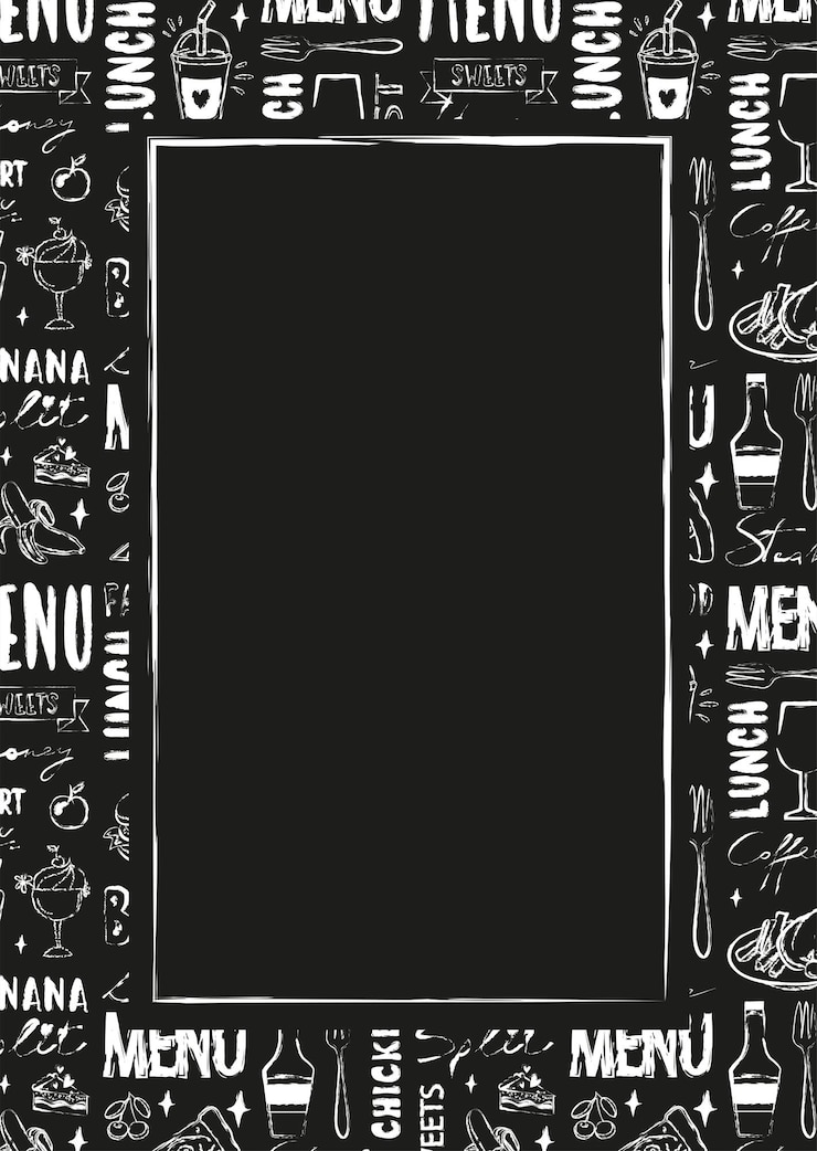Vector plantilla de menú de café vectorial con espacio vacío para efecto vintage de tiza de texto con alimentos