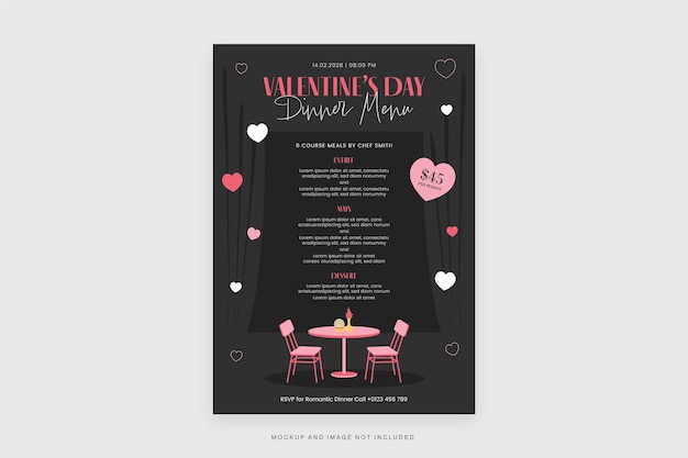 Plantilla de menú de cena de San Valentín en Vector