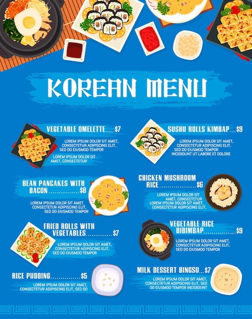 plantilla de menú de cocina coreana