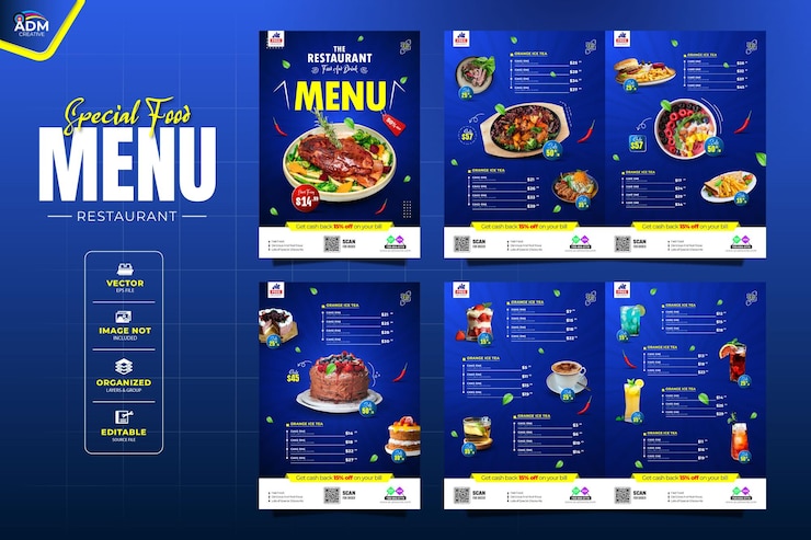 Vector plantilla de menú de comida y bebida de un restaurante