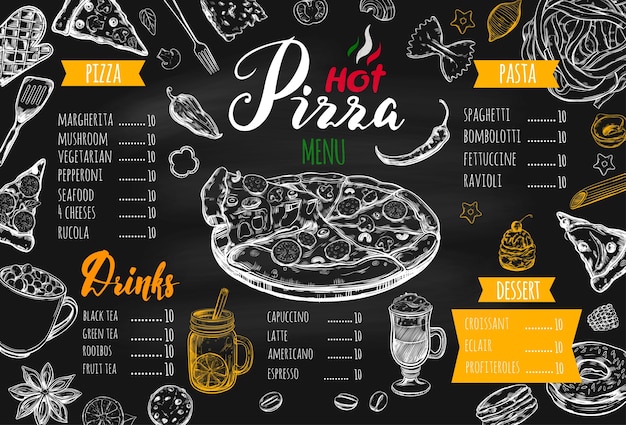 Plantilla de menú de comida de pizza italiana