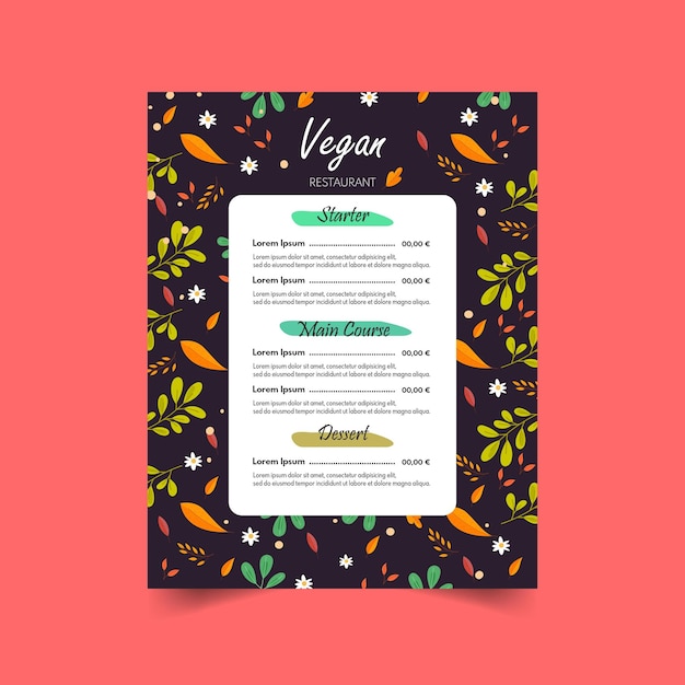 Vector plantilla de menú de comida vegana