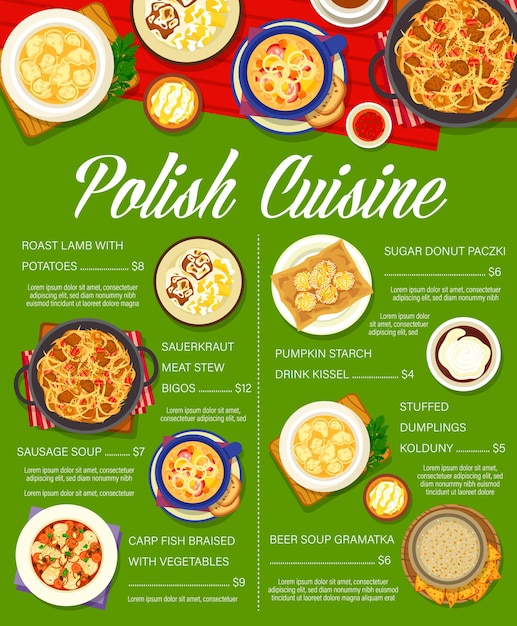 Plantilla de menú de comidas de restaurante de cocina polaca