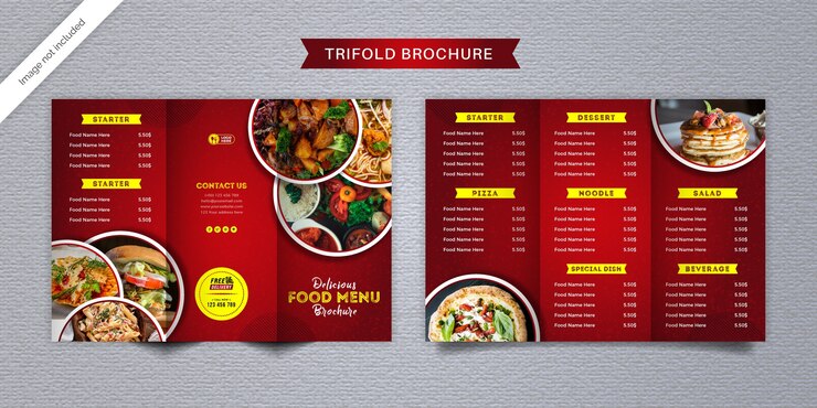 Plantilla de menú de folleto tríptico de alimentos