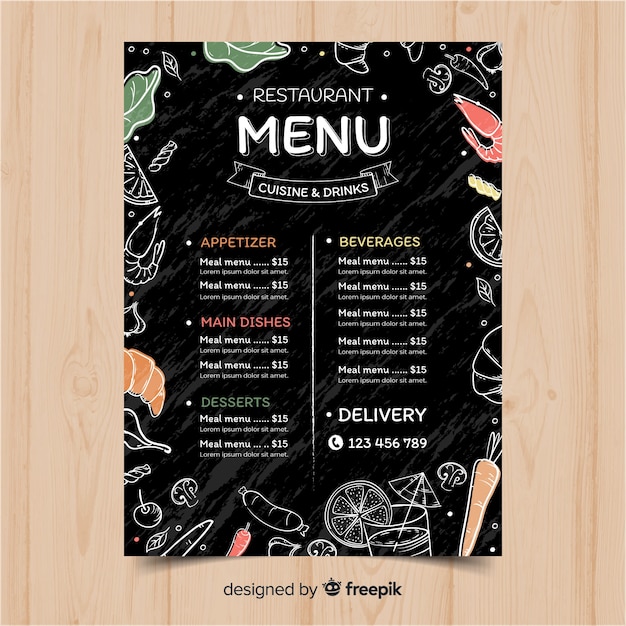Plantilla de menú de restaurante dibujado a mano