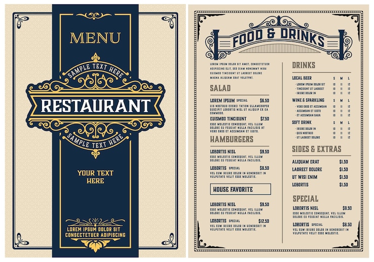 Vector plantilla de menú de restaurante. estilo vintage.