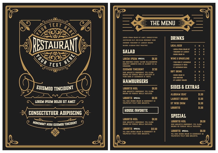 Vector plantilla de menú de restaurante. estilo vintage.