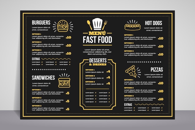 Plantilla de menú de restaurante en formato horizontal para plataforma digital