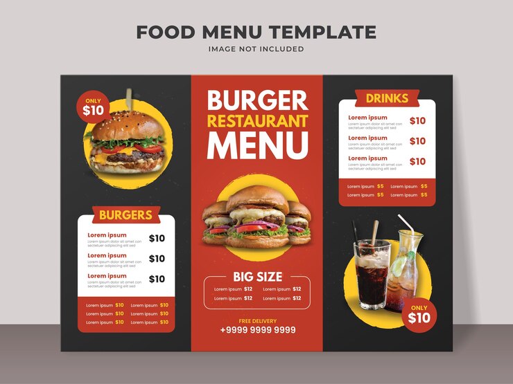 Vector plantilla de menú de restaurante de hamburguesas