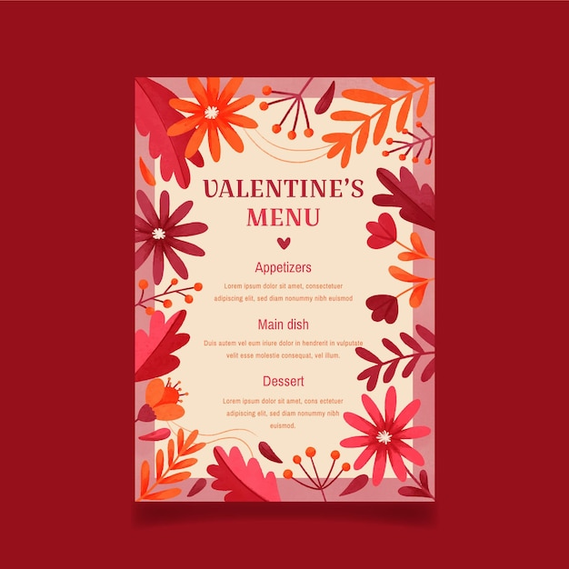 Vector plantilla de menú de san valentín en acuarela