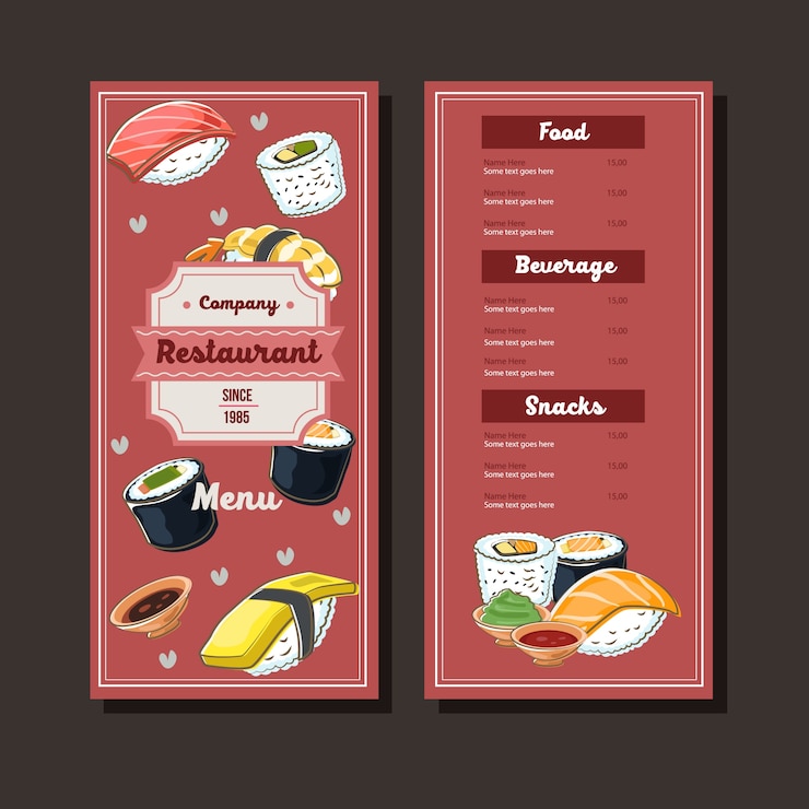 Vector plantilla de menú sushi dibujado a mano