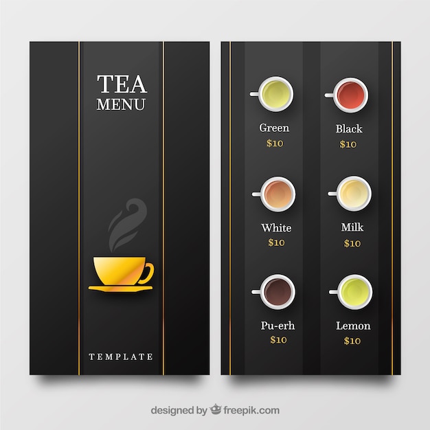 Vector plantilla de menú de té en estilo plano