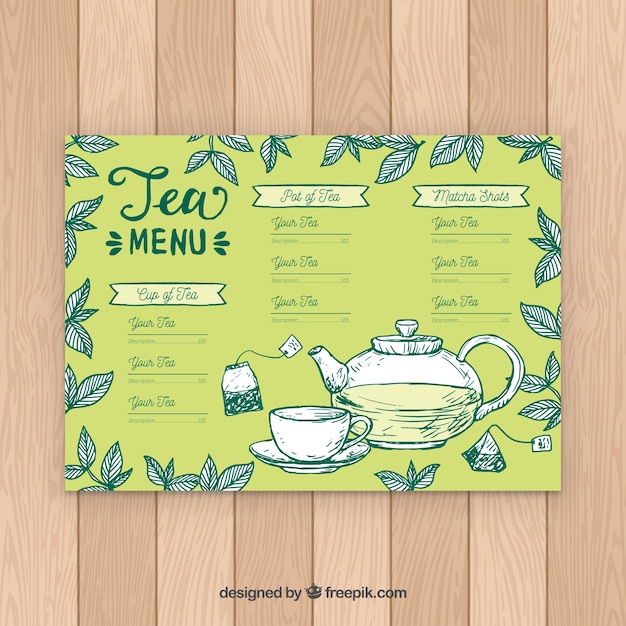 Plantilla de menú de té con sabores diferentes