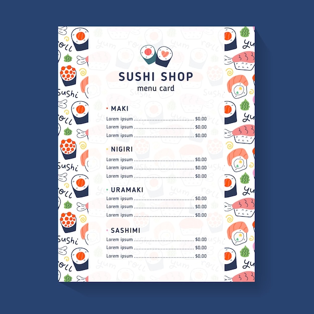 Plantilla de menú de tienda de sushi