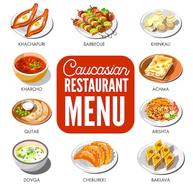 Vector plantilla de menú de vector de restaurante de cocina caucásica