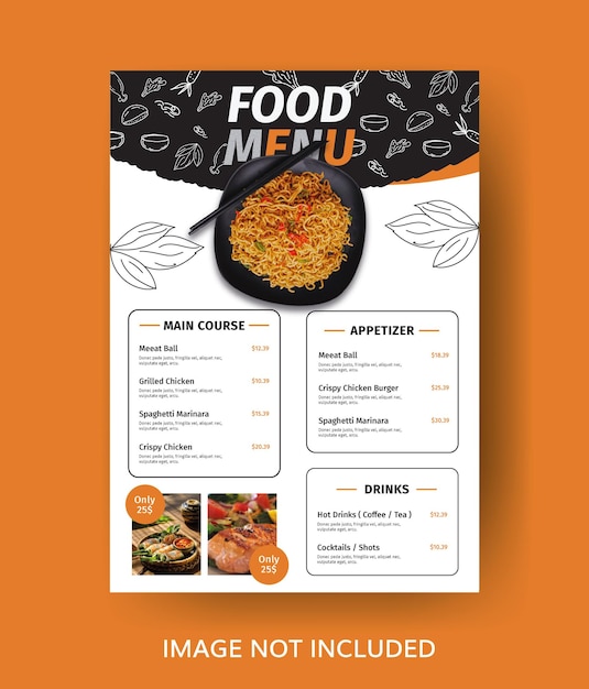 plantilla de menú vectorial de un restaurante de comida rápida