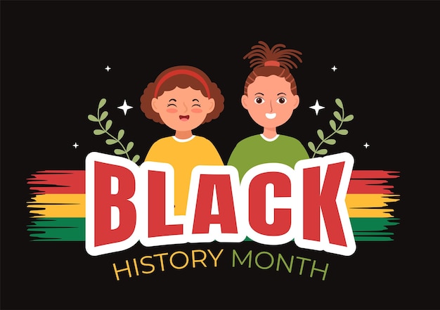 Plantilla del mes de la historia negra ilustración de fondo de dibujos animados dibujados a mano de vacaciones afroamericanas
