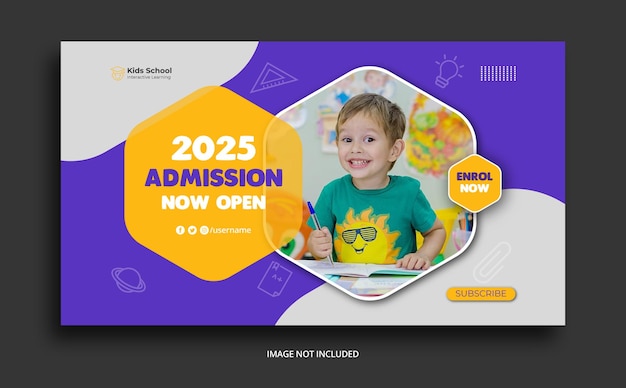 Plantilla de miniatura de Youtube de admisión de educación escolar para niños