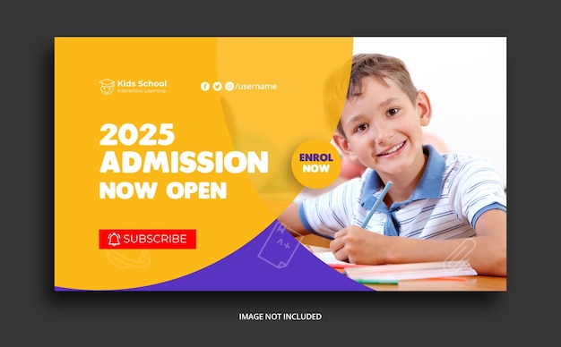 Plantilla de miniatura de Youtube de admisión de educación escolar para niños