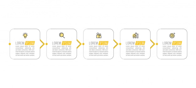 Plantilla mínima de infografías de negocios con cinco pasos