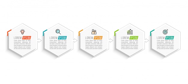 Plantilla mínima de infografías de negocios con cinco pasos