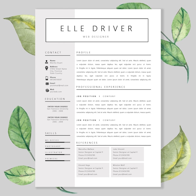 Vector plantilla minimalista simple del curriculum vitae