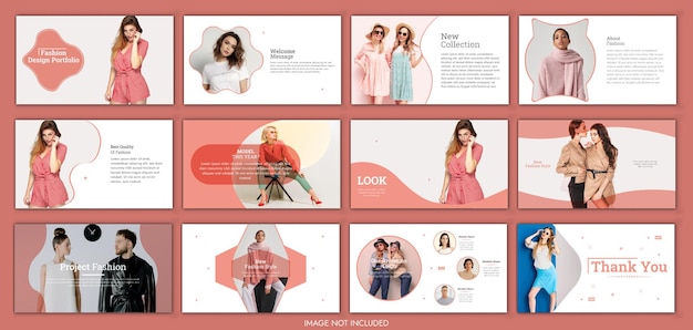 Plantilla de moda de belleza de diapositiva de presentación de moda de PowerPoint vectorial o diseño de moda elegante
