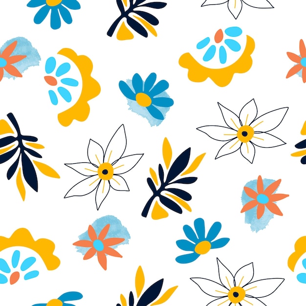 Plantilla de moda de patrones sin fisuras coloridos abstractos para el diseño de elementos botánicos vector amarillo azul