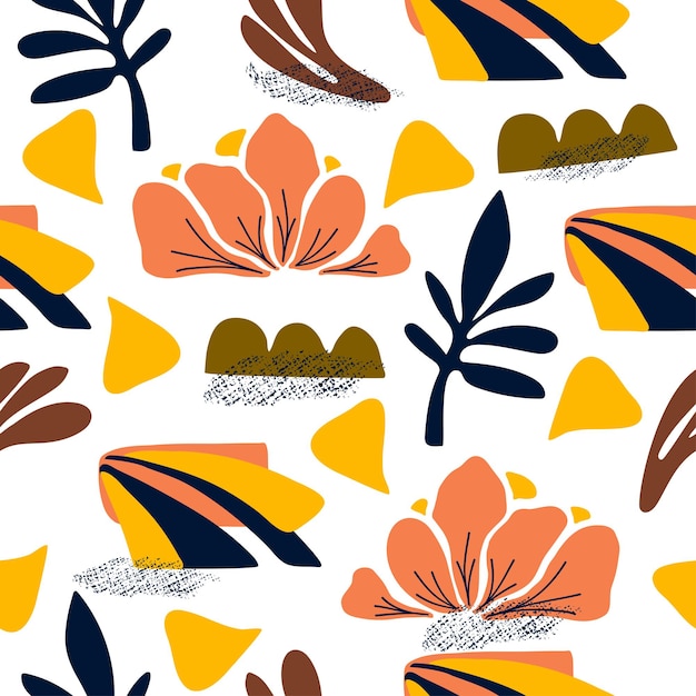Plantilla de moda de patrones sin fisuras coloridos abstractos para el diseño de elementos botánicos vector amarillo