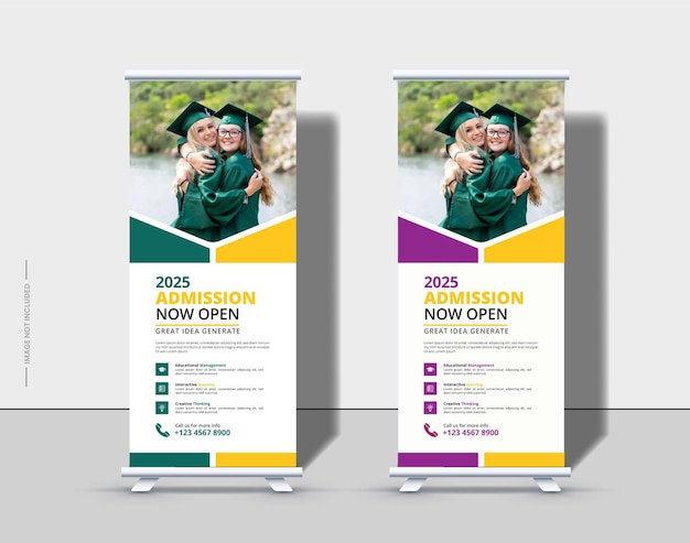 Plantilla moderna de banner enrollable de admisión de regreso a la escuela Vector Premium