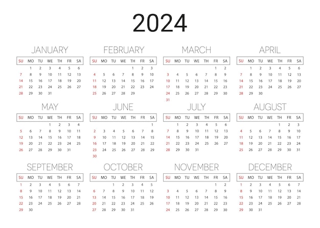 Plantilla moderna de calendario 2024