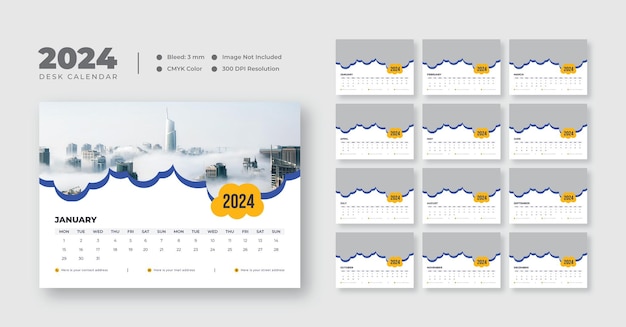 Plantilla moderna de calendario de escritorio de año nuevo 2024