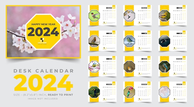 Plantilla moderna de calendario de escritorio de año nuevo 2024