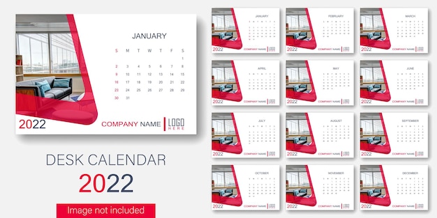 Plantilla moderna de calendario de escritorio minimalis 2022