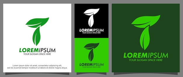 Vector plantilla moderna de logotipo de letra y hoja t