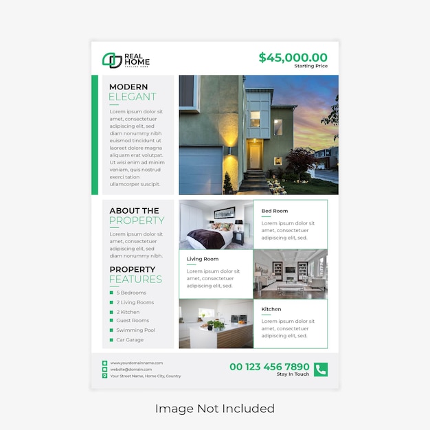 Vector plantilla moderna para volante de bienes raíces limpios