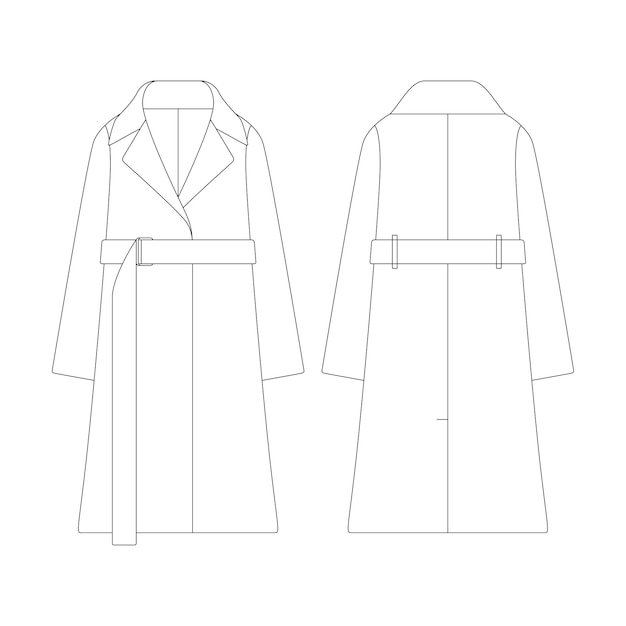 Plantilla mujer abrigo de cachemira abrigo ilustración vectorial diseño plano contorno colección de ropa prendas de vestir exteriores