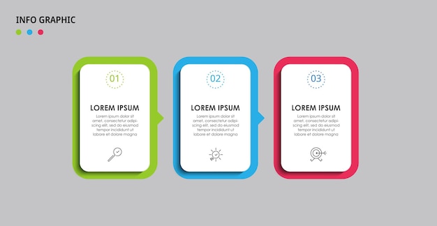 Plantilla de negocio de diseño de infografía vectorial con iconos y 3 opciones o pasos
