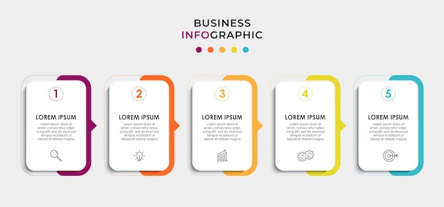 Plantilla de negocio de diseño de infografía vectorial con iconos y 5 opciones o pasos. Se puede utilizar para diagramas de procesos, presentaciones, diseño de flujo de trabajo, pancartas, diagramas de flujo, gráficos de información