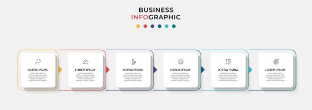 Plantilla de negocio de diseño de infografía vectorial con iconos y 6 opciones o pasos